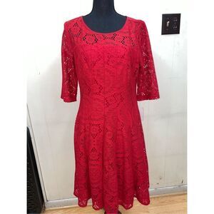 NWT Chris McLaughlin Size 14 Red Lace Short Sleeve Dress